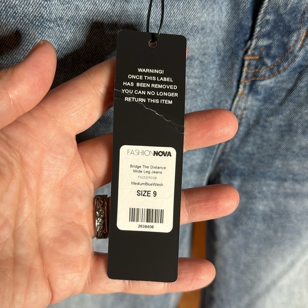 NWT Fashion Nova Bridge The Distance Wide Leg Jeans Medium Blue Wash Size 9 - Picture 10 of 13